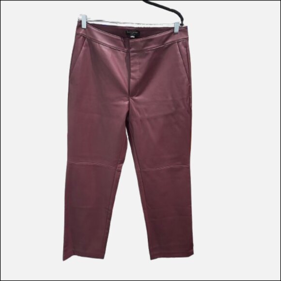 Banana Republic Soft Vegan Leather Dark Almond Brown Edgy Straight Pants (SZ 14) - Picture 2 of 12
